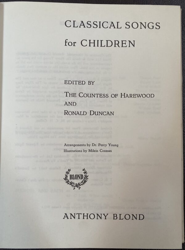 Classical Songs for Children The Countess of Harewood (Editor) Ronald Duncan (Editor) imprint