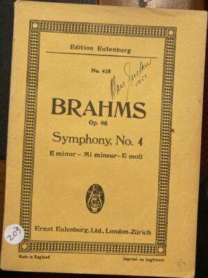 Symphony, No 4 E Minor For Orchestra Johannes Brahms